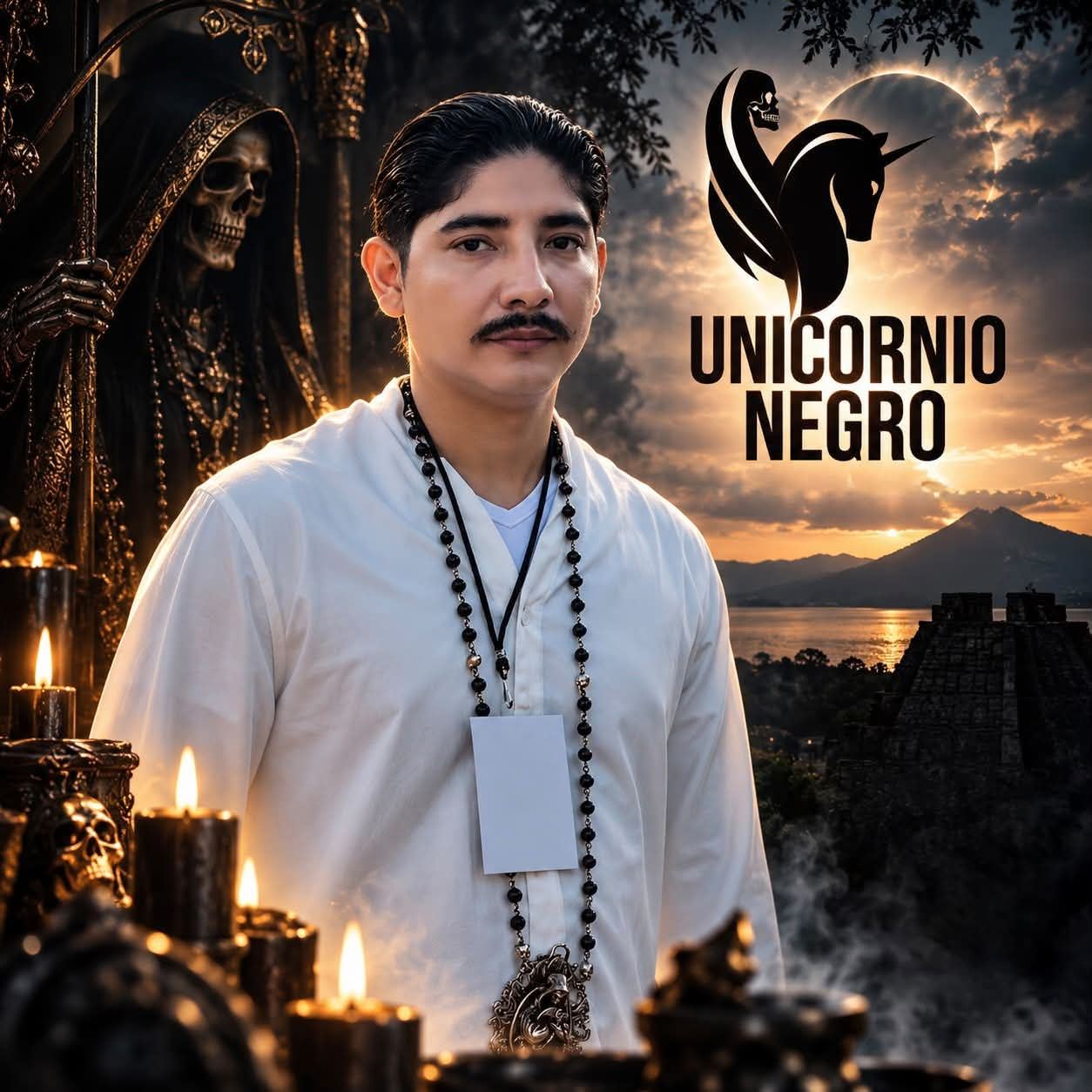 Unicornio Negro junto a la Santa Muerte al atardecer en Catemaco